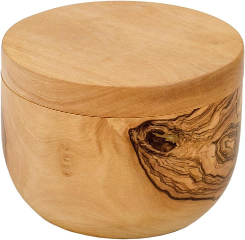 Berard Handcrafted Salt Keeper with Magnetic Lid, 4" Round, Olive Wood...