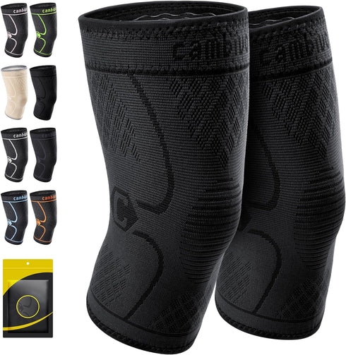 CAMBIVO 2 Pack Knee Braces for Knee Pain, Knee Compression Sleeve for Men and Women, Knee Support for Meniscus Tear, Running, Weightlifting, Worko...