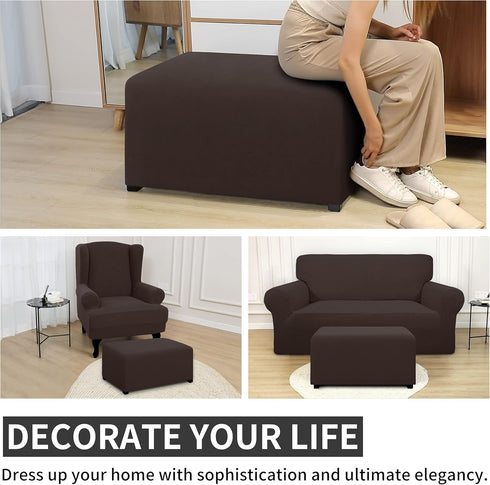 Easy-Going 100% Dual Waterproof Stretch Ottoman Cover Rectangle Folding Storage Stool Furniture Protector Soft Slipcover for Living Room with Elas...