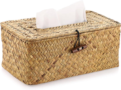 Sumnacon Tissue Box Cover Rectangle Tissue Box Seagrass Tissue Box Holder Woven Tissue Holder Decorative Tissue Cover for Bathroom Tissue Box Cove...