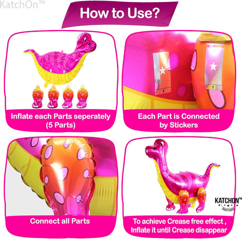 KatchOn Giant Pink Dinosaur Balloons - 35 Inch, Pack of 2 | Girl Dino Party Decorations | Birthday Decorations...