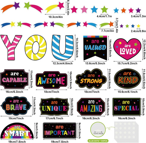 COCHIE Motivational Inspirational Bulletin Board Decorations Set, 37PCS Positive Saying Classroom Must Have, Affirmation Station Paper Cutout Clas...