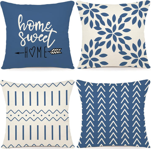 YCOLL Pillow Covers 16x16 Set of 4, Modern Sofa Throw Pillow Cover, Decorative Outdoor Linen Fabric Pillow Case for Couch Bed Car?Light Blue...