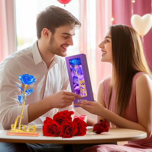 Childom Birthday Gifts for Women,Christmas Rose Gifts for Her Mom,Blue Rose with Love Stand for Wife,Sweet Artificial Flower for Grandma,Women,Chr...