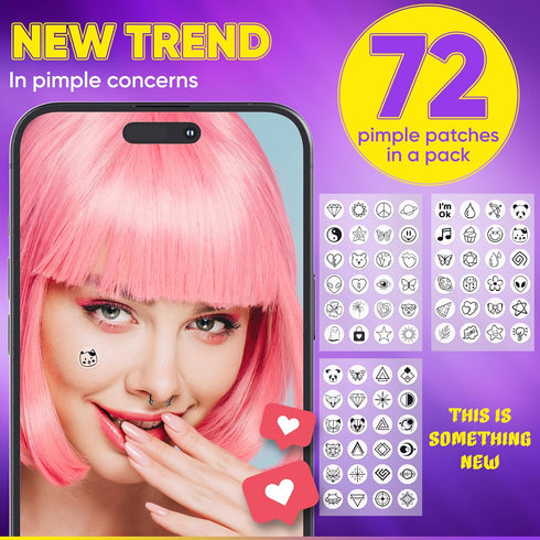 Cute Acne Patches for Face. Hydrocolloid Pimple Patches for Face. Face Tattoo Stickers. 72 Black Pimple Stickers with Hydrocolloid. Zit patches. Z...