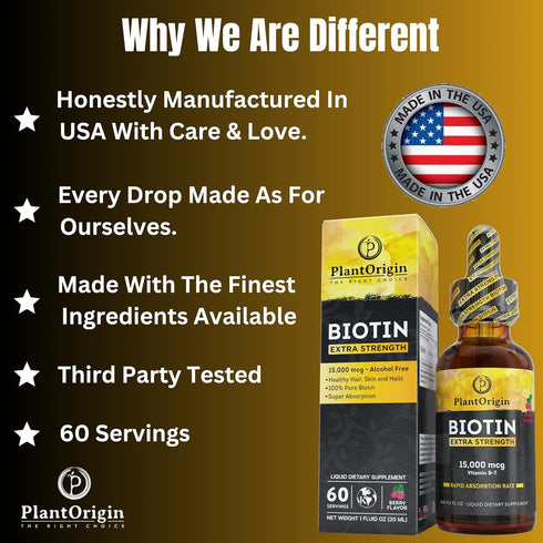 Extra Strength Biotin Liquid - Hair Growth Drops 15,000 MCG, Biotin Supplement for Men & Women – Glowing Skin Support, Healthy Hair & Nail Growth,...