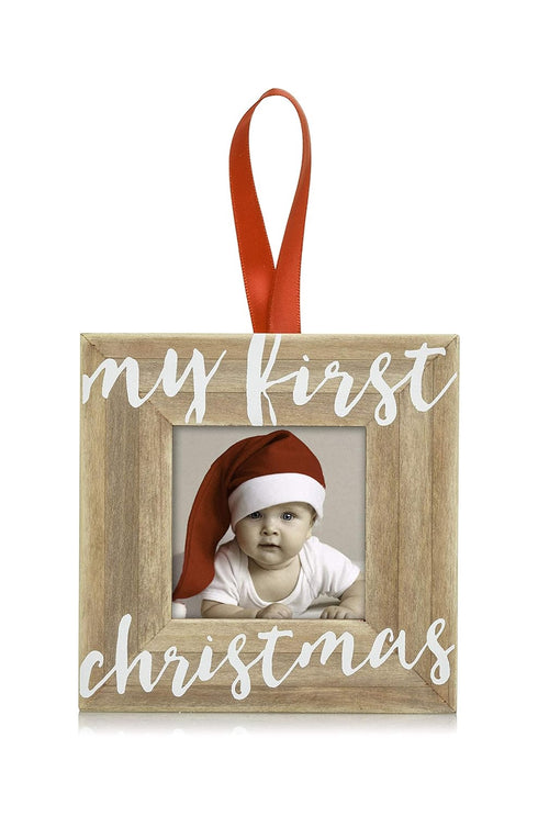 Pearhead Baby’s First Christmas Wooden Picture Frame Ornament, Newborn Milestone Keepsake Photo, Holiday Gift For New and Expecting Parents, Rusti...