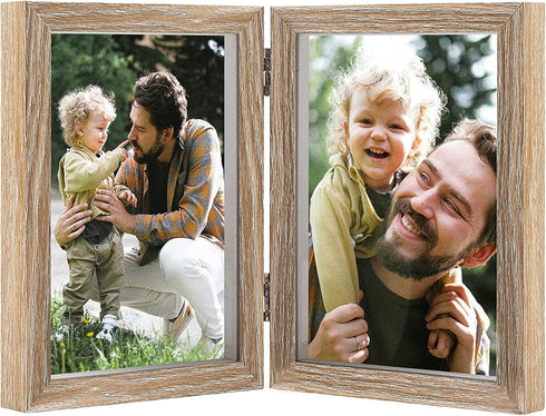 AVEAX Double 5x7 Picture Frame Wood Grain Photo Frame Shadow Box Frame...