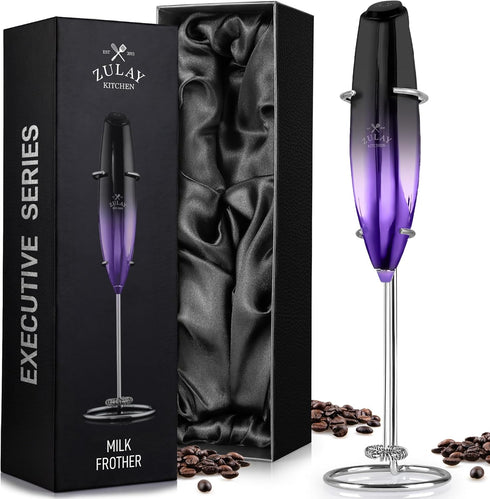 Zulay Executive Series Ultra Premium Gift Milk Frother For Coffee with Deluxe, Radiant Finish - Coffee Frother Handheld Foam Maker - Electric Milk...