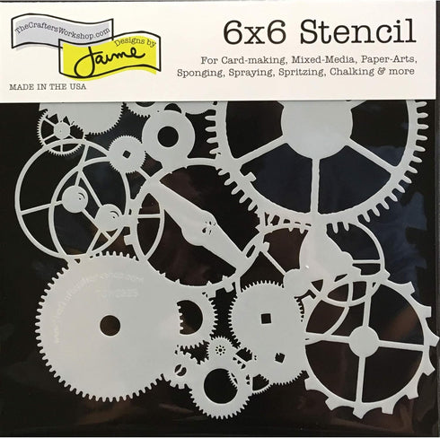 The Crafters Workshop Stencils, Reusable for Crafts, Art, Greeting Cards, Paint or Mixed Media, 2 Pk, 6" x 6", Gears/Time Travel...