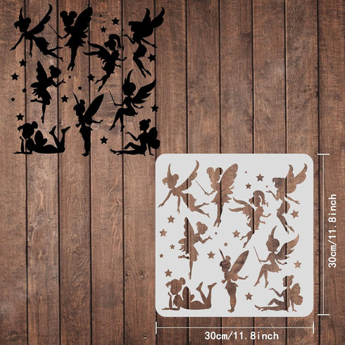 FINGERINSPIRE Little Fairy Drawing Painting Stencils Templates 11.8x11.8inch Fairy Pattern Plastic Stencils Decoration Rectangle Reusable Stencils...