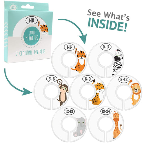 Baby Closet Size Dividers - 7X Safari Nursery Closet Dividers for Baby Clothes - Elephant Giraffe Zebra Lion Monkey Cheetah Nursery Decor - Baby C...