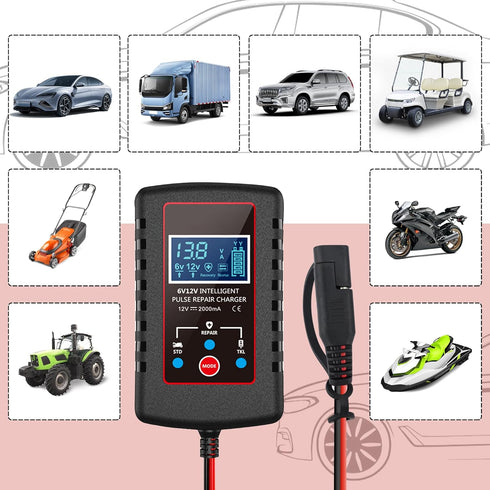 Trickle Charger for Car Battery 12V/6V,Smart Automatic Motorcycle Battery Charger with SAE Cable,Universal Battery Maintainer Car Accessories for ...