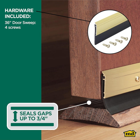 M-D Building Products 05744 36 in. Gold Aluminum and Vinyl Heavy-Duty Screw-on Door Sweep...
