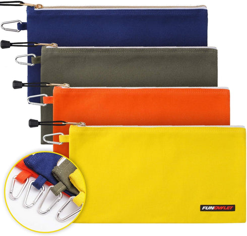 Utility Canvas Zipper Tool Bag - Heavy Duty Tools Pouch with Carabiner, Multi-Purpose Storage Organizer Clip on Tote Bags in Olive, Orange, Blue, ...