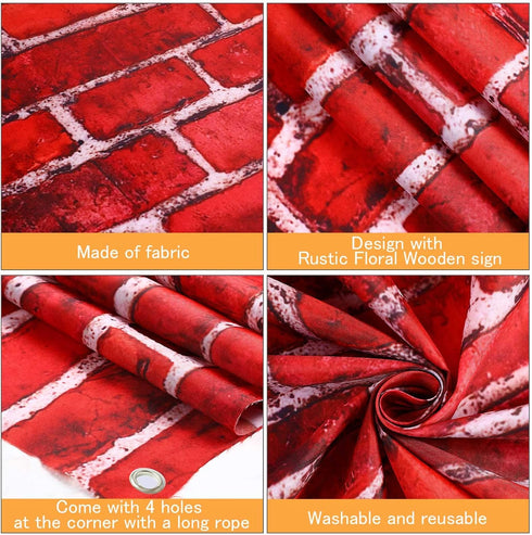 Red Brick Wall Party Backdrop, Large Fabric Red Brick Sign Photo Backdrops Background for Baby Shower Birthday Party Wedding Graduation Home Decor...