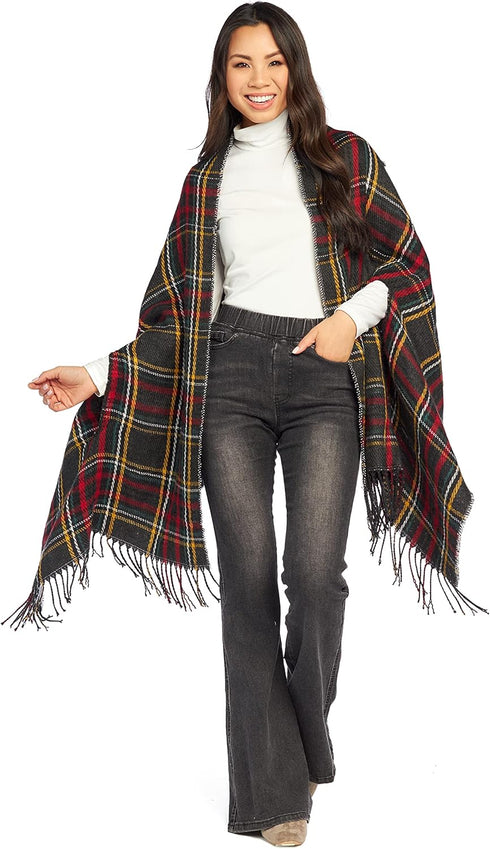 Mud Pie Reversible Tartan and Leopard Womens Scarf Wrap, One Size, Green...