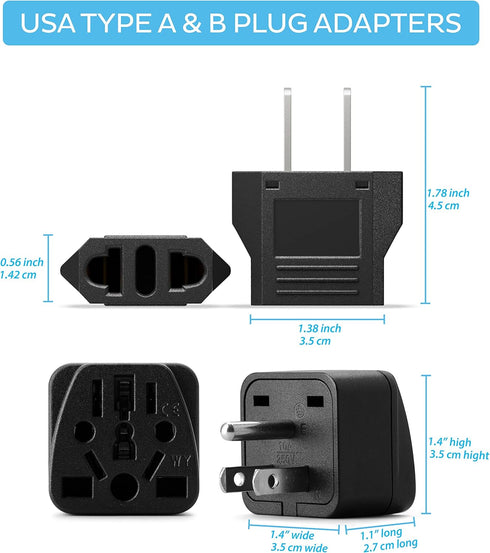 Europe to US Plug Adapter EU/UK/AU/in/CN/JP/Asia/Italy/Brazil to USA (Type A & B) American Travel Adapter and Converter, Wall Outlet Power Charger...