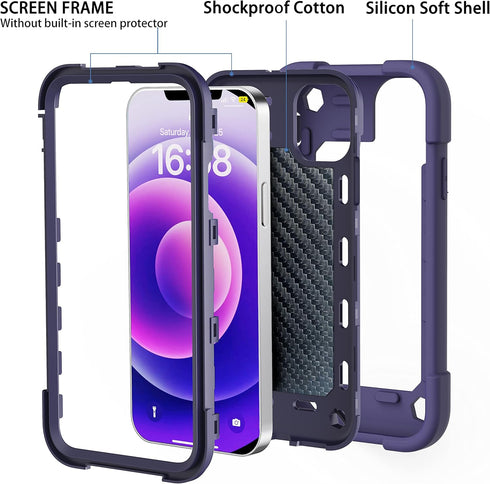 for iPhone 12/iPhone 12 Pro Case 6.1 Inch with Ring Stand, with 2 Pack Glass Screen Protector + 2 Pack Camera Lens Protector,Heavy-Duty Shockproof...