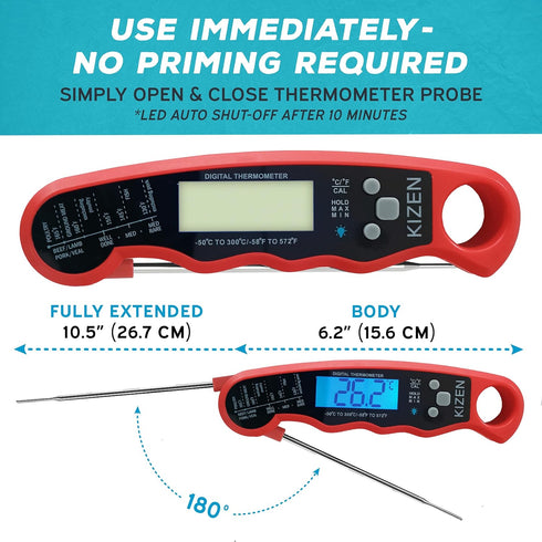 KIZEN Instant Read Meat Thermometer Digital - Food Thermometer for Cooking, Grill, Oven, BBQ - Waterproof and Backlit Display...