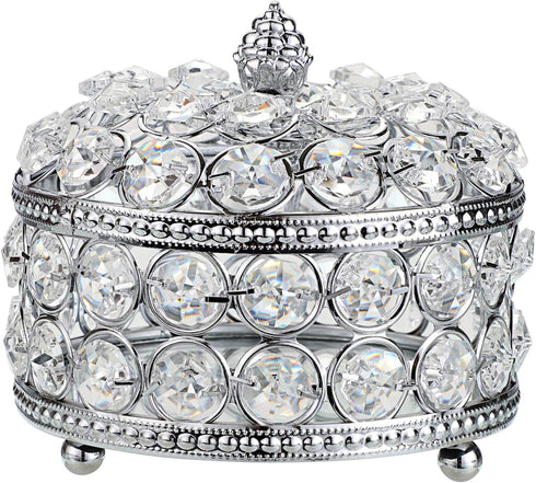 Hipiwe Crystal Mirrored Jewelry Box - Jewelry Trinket Organizer Treasure Box Home Decor Ring Earrings Necklace Storage Holder Chest Keepsake Box,B...