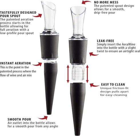 2-Pack Patented Bottle-top Wine Aerator and Pourer - 100% MADE IN THE USA...