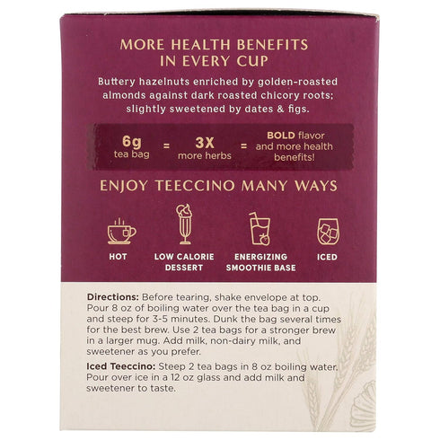 Teeccino Hazelnut Roasted Herbal Tea - Caffeine Free, Prebiotic, 3x More Herbs - 10 Tea Bags...