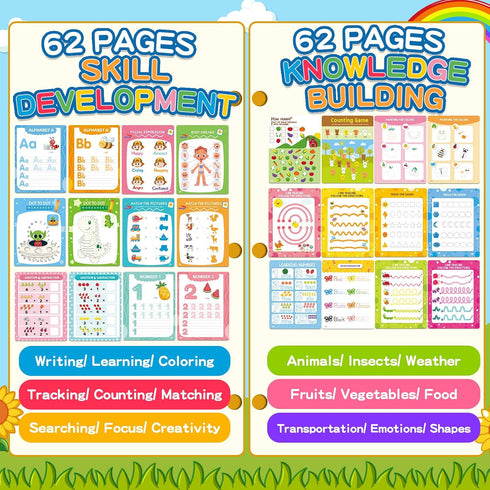 Preschool Learning Activities, 62 Pages Educational Workbook for Kids, Handwriting Practice, Montessori Toys, Autism Materials, Alphabet Learning,...