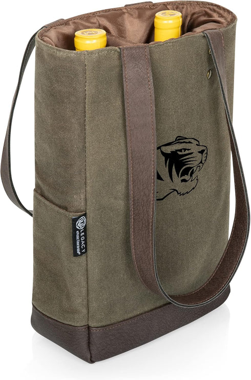 PICNIC TIME 2 Bottle Insulated, Distressed Waxed Canvas Tote, Wine Gift Bag, Khaki Green with Beige Accents...