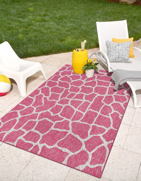 Unique Loom Outdoor Safari Collection Area Rug - Giraffe (2' x 3' Rectangle Magenta/Ivory)...