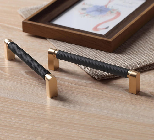 1 Pack Black and Gold Handles for Cabinets, 6-3/10 Inch Hole Centers Gold Drawer Pulls, Dresser Hardware and Handles for Cabinets and Drawers...