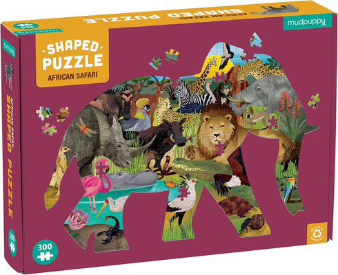 Mudpuppy African Safari 300 Piece Shaped Puzzle from Mudpuppy - 22.75" x 15.5" Elephant Shaped Jigsaw Puzzle for Kids, Provides Hours of Family Fu...