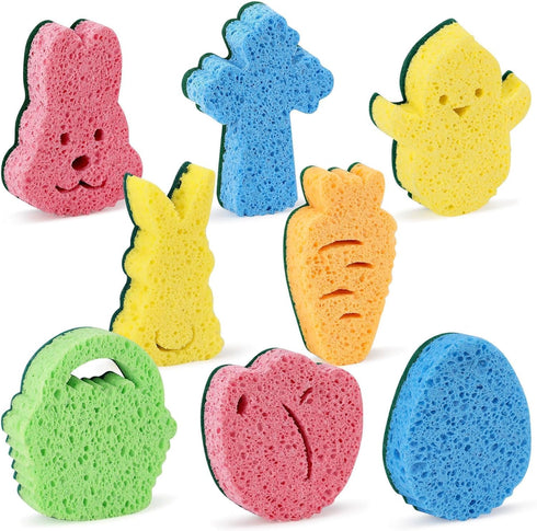 Vansolinne Sponges Cleaning Kitchen Sponges Easter Sponge Cleaning Kitchen Gifts for Easter Household Scouring Pads 8PCS Dual-Sided Sponge Scratch...