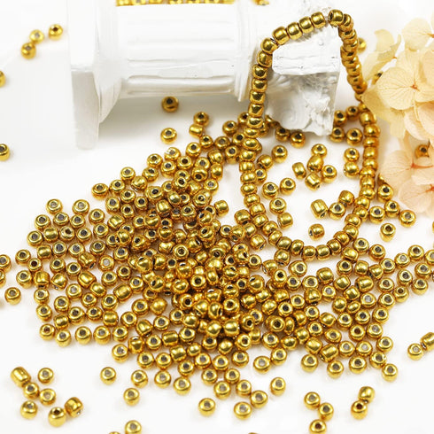 Bala&Fillic Golden Color 4mm Seed Beads About 1200pcs/100Grams in Bag, 6/0 Glass Craft Beads for Making Bracelet and Necklace (Golden)...