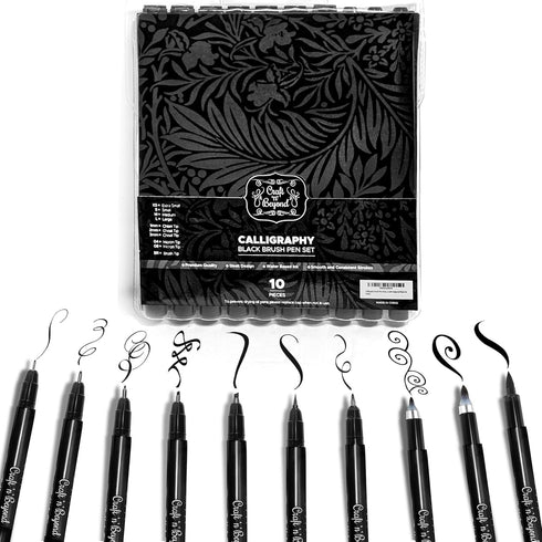 Craft 'n' Beyond Calligraphy Brush Pens Pack of 10 Markers for Hand Lettering, Art Drawing, Sketching, Scrapbooking, Journaling - Beginner Kit wit...
