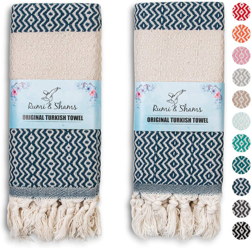 Turkish Hand Towels for Bathroom | 2 pcs Decorative Bathroom Towels | 100% Cotton Farmhouse Kitchen Towels | 16x35 Boho Hand Towels | Oeko-Tex Cer...