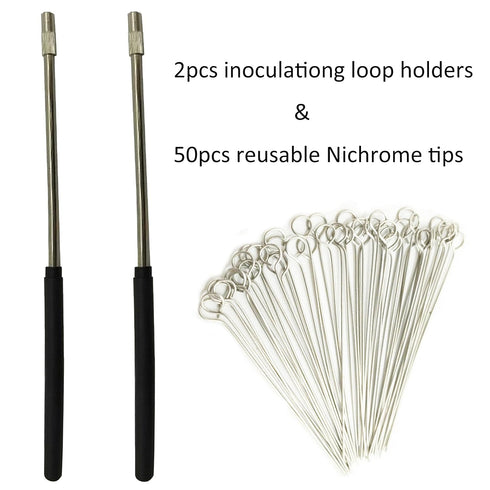 2 PCS Reusable Inoculating Loop Holders with 50pcs 10uL Nichrome Needle Tips Inoculation Loop for Bacterial Tissue Culture...