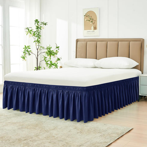Biscaynebay Wrap Around Bed Skirts for Queen Beds 15" Drop, Navy Adjustable Elastic Dust Ruffles Easy Fit Wrinkle & Fade Resistant Silky Luxurious...