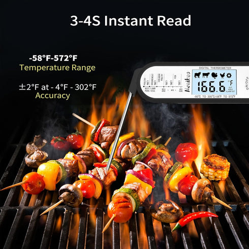 Digital Meat Food Thermometer - 2~3S Instant Read Cooking Thermometer, Backlight, Built-in Magnet, Calibration, Foldable Probe for Kitchen Deep Fr...