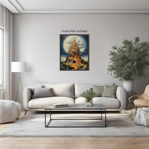 Posterizer 1 pcs-futuristic surreal scenary with mountain city-Abstract & Modern Art-Fantasy & Fiction Art-Gift for Art Lovers-Decor for Home & Of...