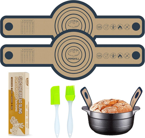 2PCS Silicone Bread Sling, Reusable Bread Baking Mat with Long Handles for Dutch Oven Liners, Non-Stick & Easy Clean Silicone Bread Mat(Circle 2)...