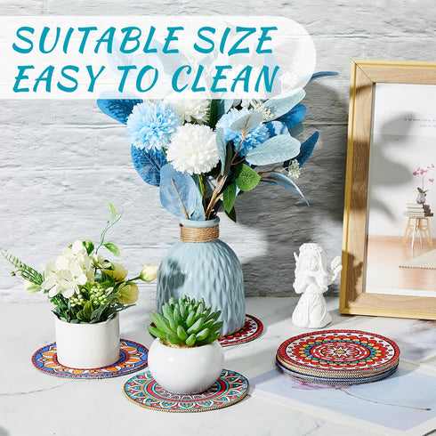 6 Pcs Boho Plant Pot Mat Absorbent Non Slip Pot Plant Pad Round Plant Coaster Mat Gardening Indoor Outdoor Flower Plant Protect Mat for Table Desk...