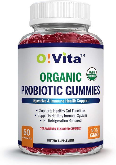 Organic Probiotic Gummies - 5 Billion CFU, Max Strength, Strawberry Flavored, Gut Health and Immune Support for Men, Women and Kids (60 Non-GMO Gu...