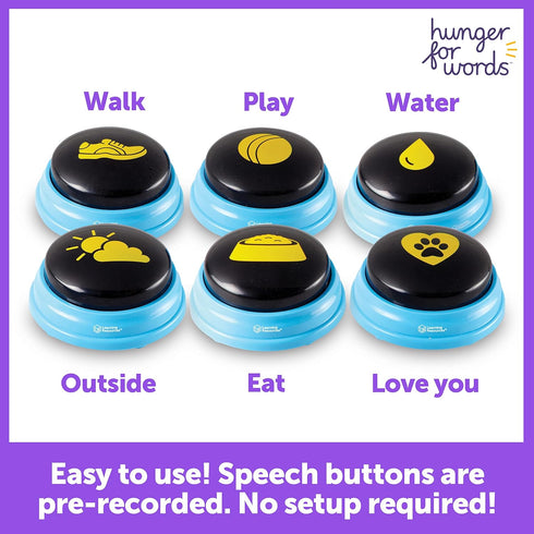 Hunger For Words Talking Pet Essential Words - 6 Piece Set Pre-Recorded Speech Buttons for Dogs, Dog Buttons for Communication...