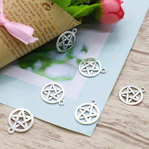 Ergonflow 100 Silver Tone Pentagram Charms Pendants (20x16mm)...