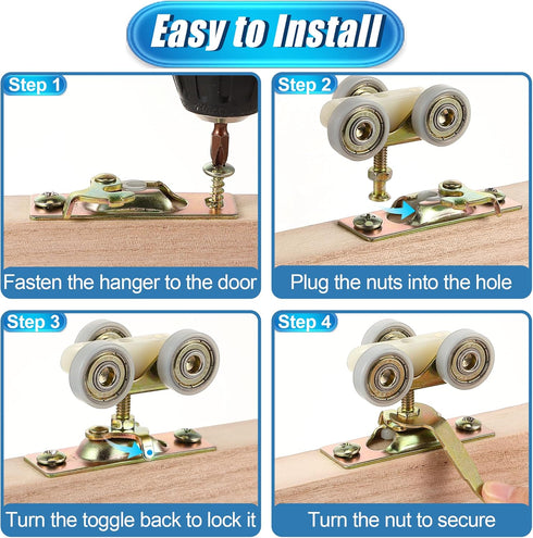 2 Pack Pocket Door Hardware Kit, RV Sliding Door Hanger with Adjustment Wrench, Pocket Door Rollers Assembly Pocket Door Hanger, Pocket Door Hange...