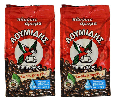 Loumidis Greek Ground Coffee Papagalos Traditional Decaf 2 Pack (3.4 Ounces)...