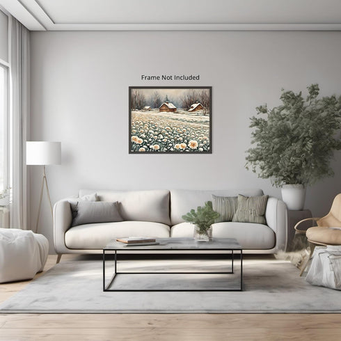 Posterizer 1 pcs-snowy winter flowers scene in oil painting style-4-Landscape & Nature Art-Floral & Botanical Art- Dining Room Decor- unframed wal...