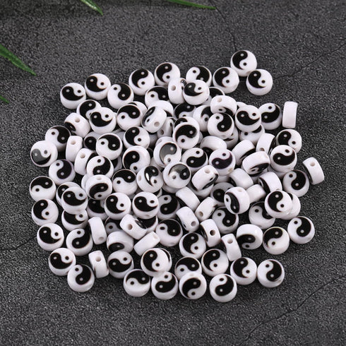 200pcs 7mm Yin Yang Tai Chi Acrylic Beads for Jewelry Making, Spacer Beads for DIY Bracelet Craft Making Supplies (7mm)...