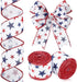 Xunyee 2 Rolls 20 Yards Red White Blue Ribbon Independence Day Stars Wired Edge Ribbon Fabric Patriotic Flag 4th of July Patriot Day Labor Day Rib...